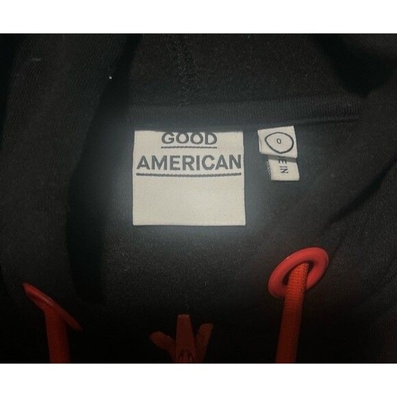 Good American Mesh Cropped Hoodie Size 0 Black Red Trim Full Zip Athleisure - Picture 3 of 3